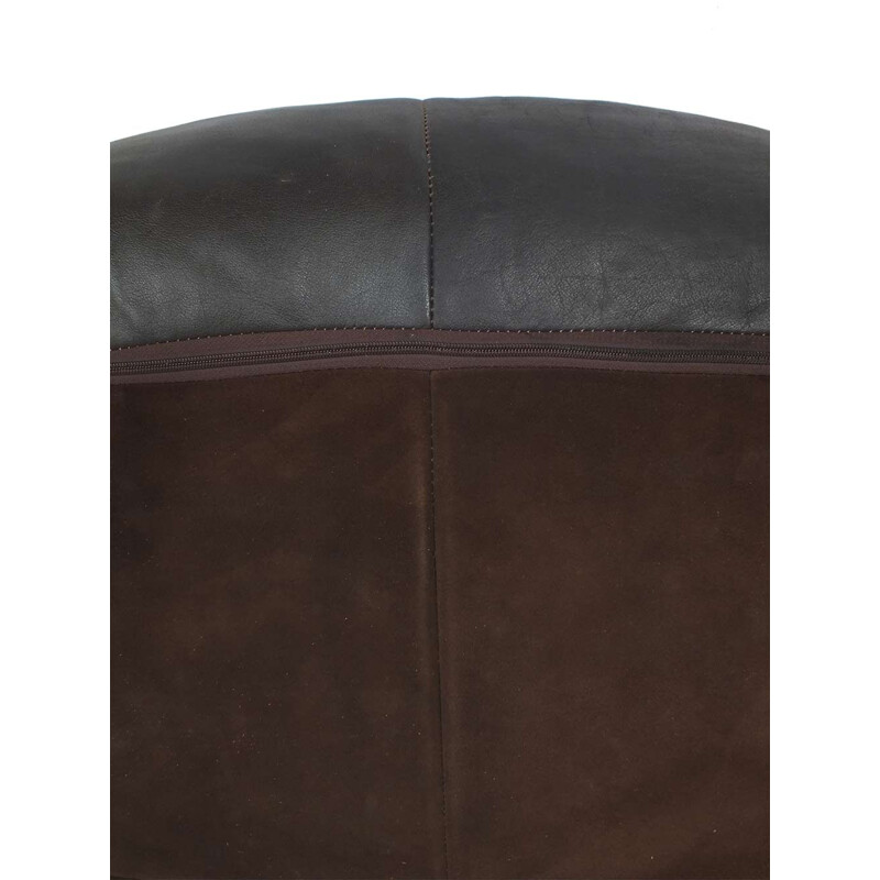 Large vintage leather pouffe or ottoman by De Sede