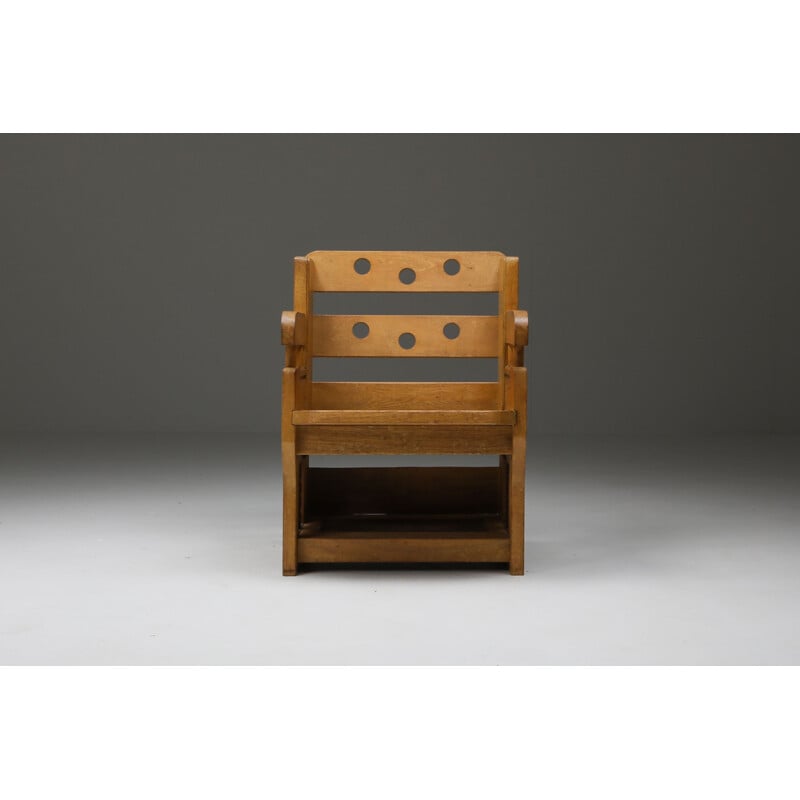 Vintage rustic modern oak armchair 1960