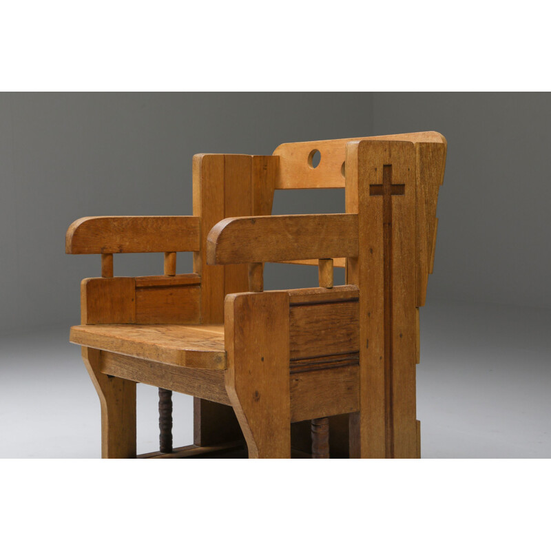 Vintage rustic modern oak armchair 1960