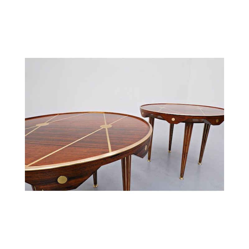 Vintage walnut and brass table, Italy 1940