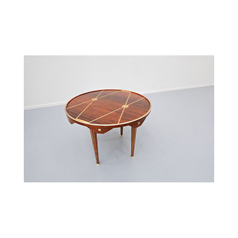 Vintage walnut and brass table, Italy 1940