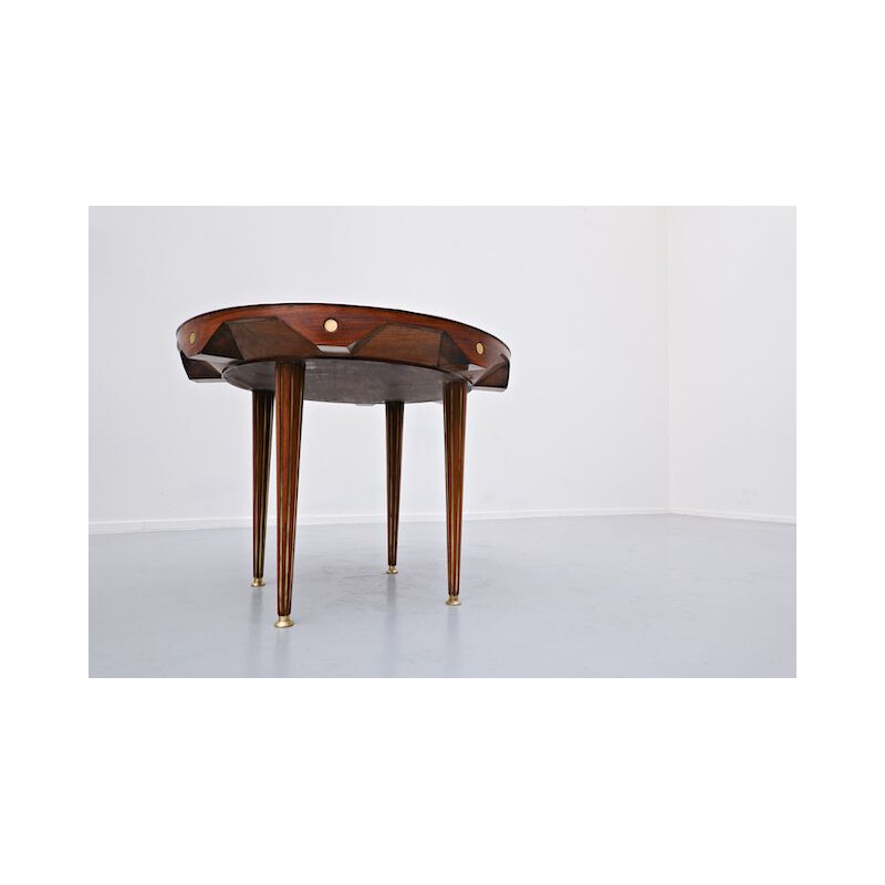 Vintage walnut and brass table, Italy 1940