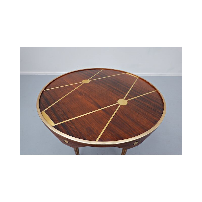 Vintage walnut and brass table, Italy 1940