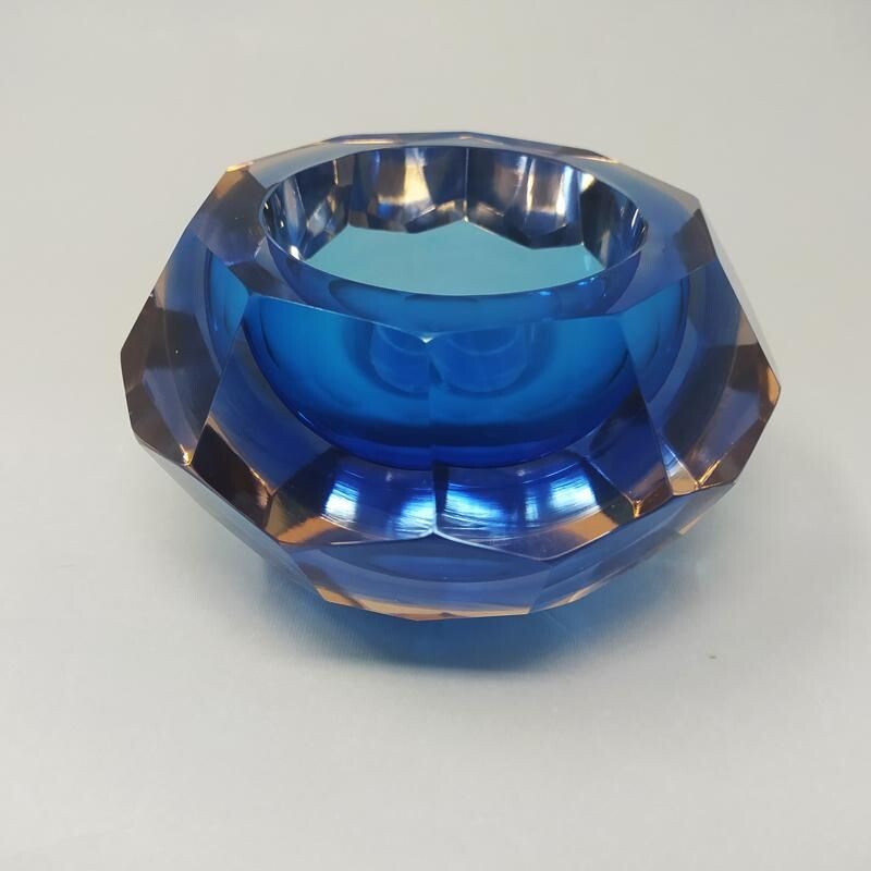 Cenicero vintage de cristal de Murano azul de Flavio Poli para Seguso 1960