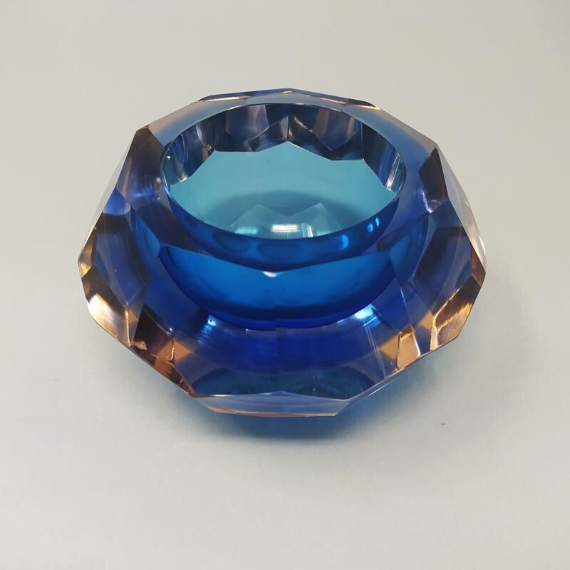 Vintage blue Murano glass ashtray by Flavio Poli for Seguso 1960