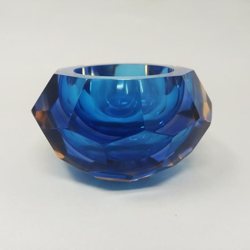 Cenicero vintage de cristal de Murano azul de Flavio Poli para Seguso 1960