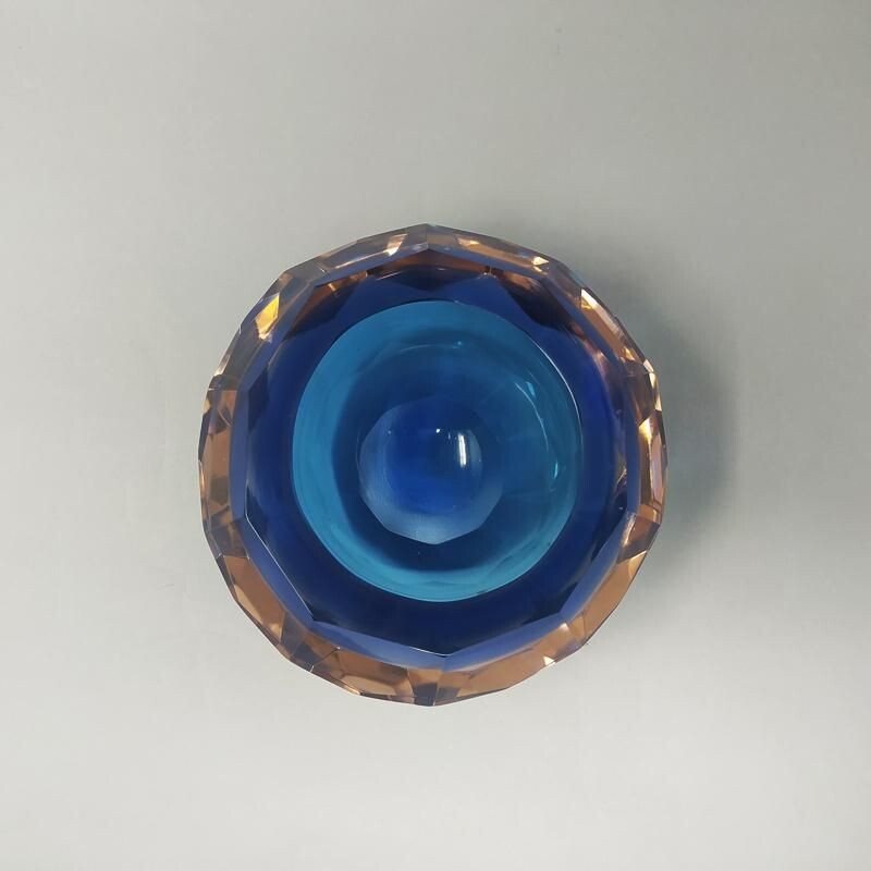 Cenicero vintage de cristal de Murano azul de Flavio Poli para Seguso 1960
