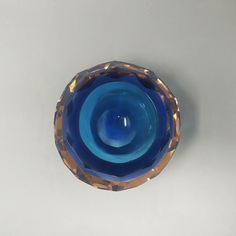 Vintage blue Murano glass ashtray by Flavio Poli for Seguso 1960