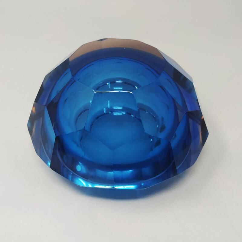 Vintage blauwe Murano glazen asbak door Flavio Poli voor Seguso 1960