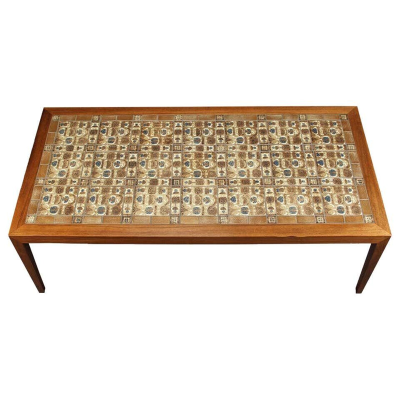 Vintage rosewood coffee table with the Royal Copenhagen tiles by Severin Hansen 1970
