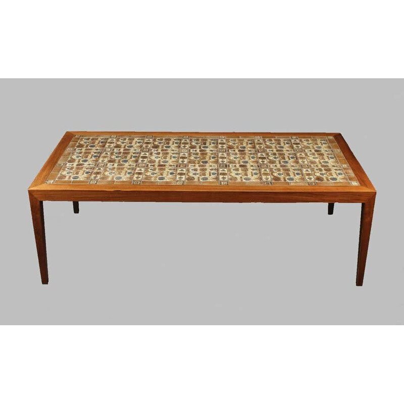 Vintage rosewood coffee table with the Royal Copenhagen tiles by Severin Hansen 1970
