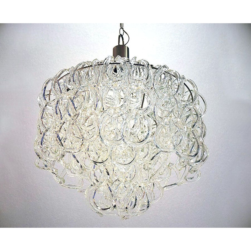 Vintage Giogali chandelier in glass by Angelo Mangiarotti for Vistosi 1970