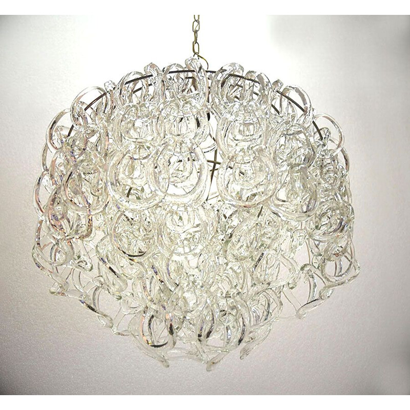 Vintage Giogali chandelier in glass by Angelo Mangiarotti for Vistosi 1970