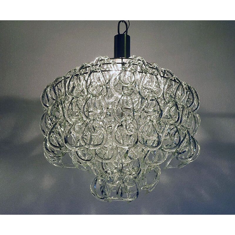 Vintage Giogali chandelier in glass by Angelo Mangiarotti for Vistosi 1970