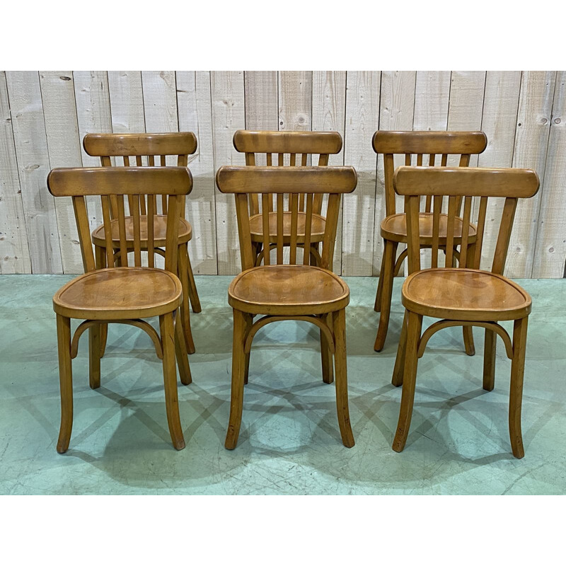 Set of 6 vintage chairs Macon bistro Baumann 1950s