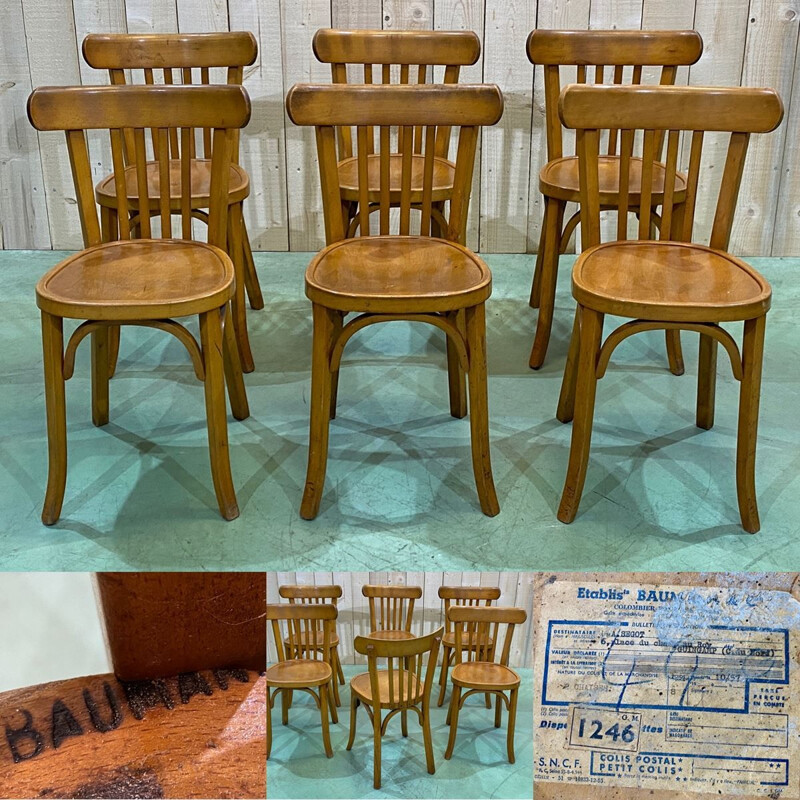 Set of 6 vintage chairs Macon bistro Baumann 1950s