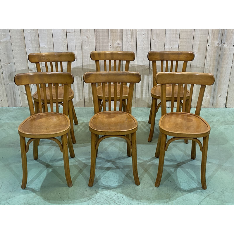 Set of 6 vintage chairs Macon bistro Baumann 1950s