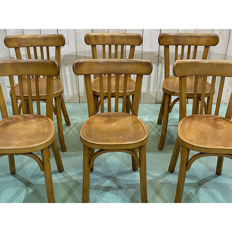 Set of 6 vintage chairs Macon bistro Baumann 1950s