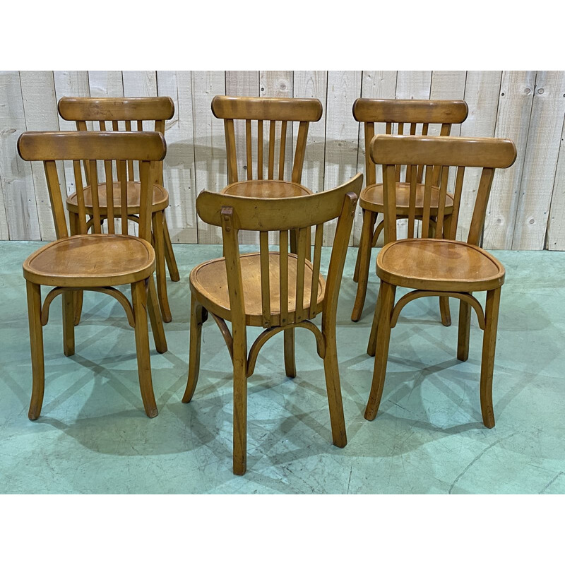 Set of 6 vintage chairs Macon bistro Baumann 1950s