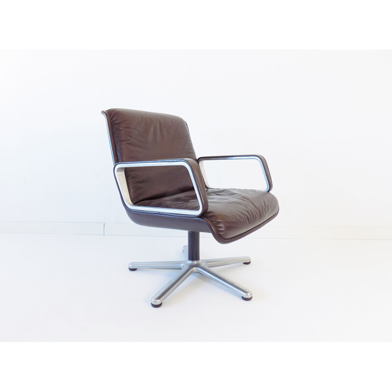 Vintage Wilkhahn Delta 2000 brown leather office armchair by Delta 1968