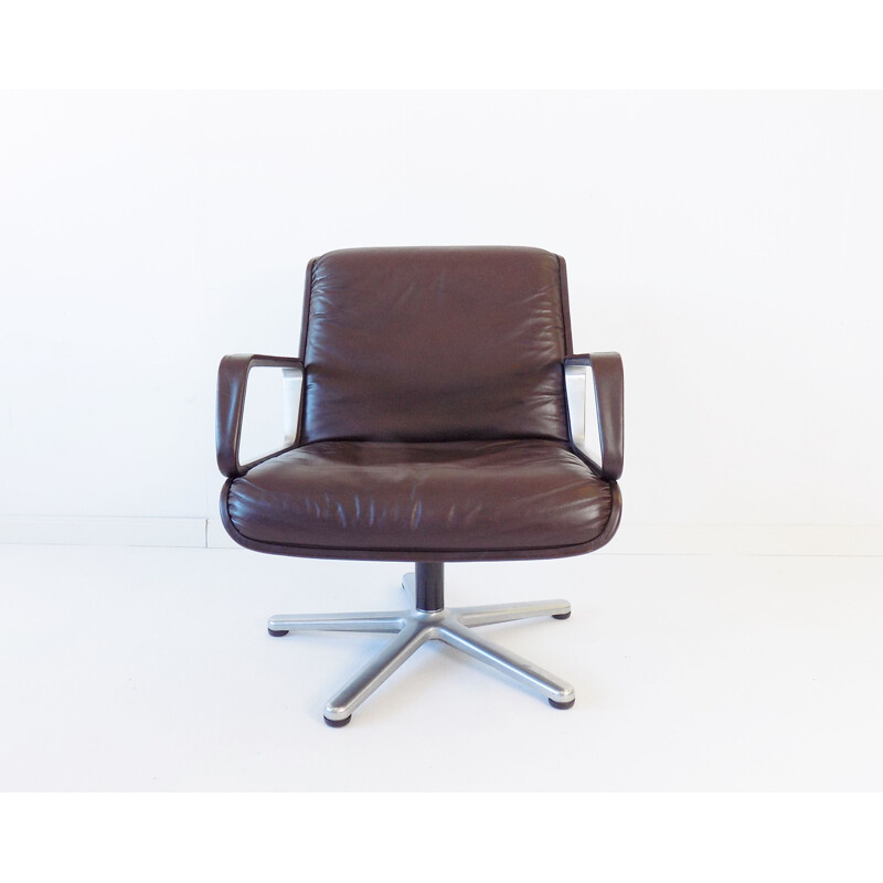 Vintage Wilkhahn Delta 2000 brown leather office armchair by Delta 1968