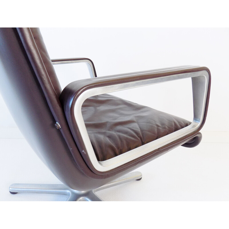 Vintage Wilkhahn Delta 2000 brown leather office armchair by Delta 1968