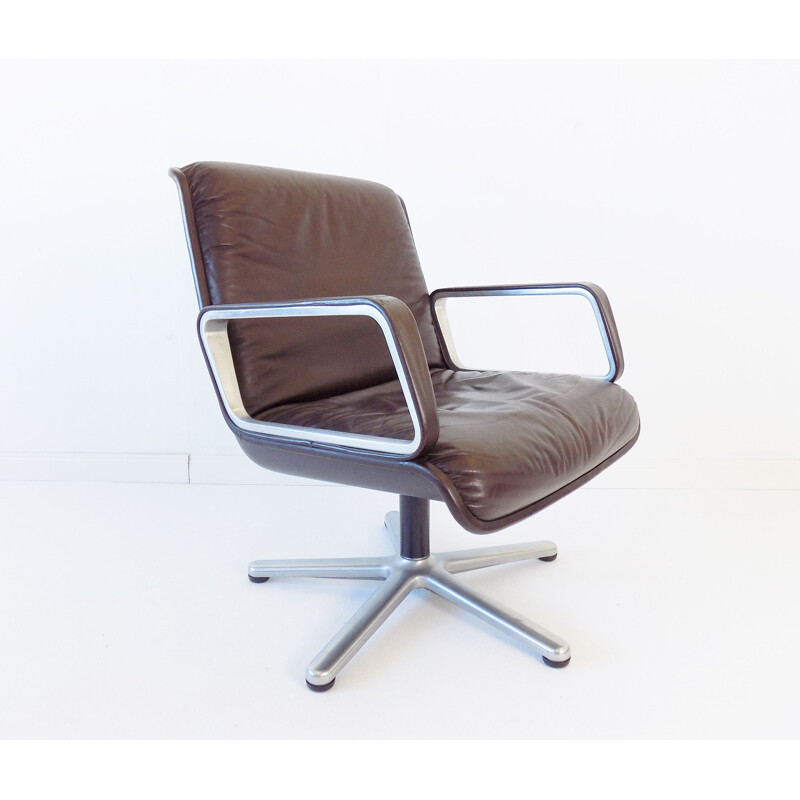 Vintage Wilkhahn Delta 2000 brown leather office armchair by Delta 1968