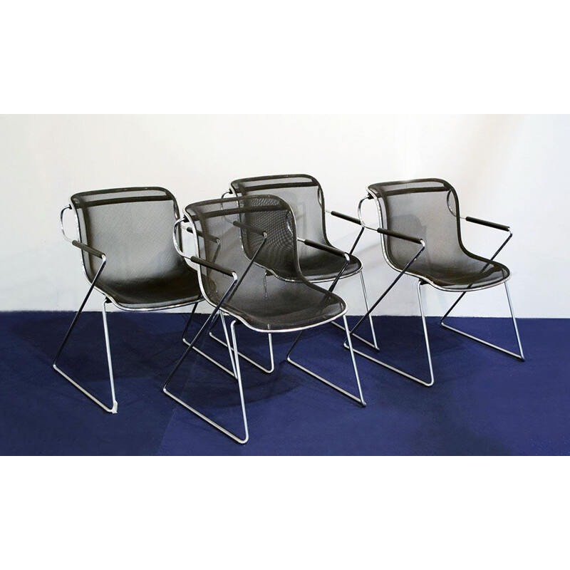 Set of 4 vintage metal Penelope chairs by Charles Pollock for Anonima Castelli 1982