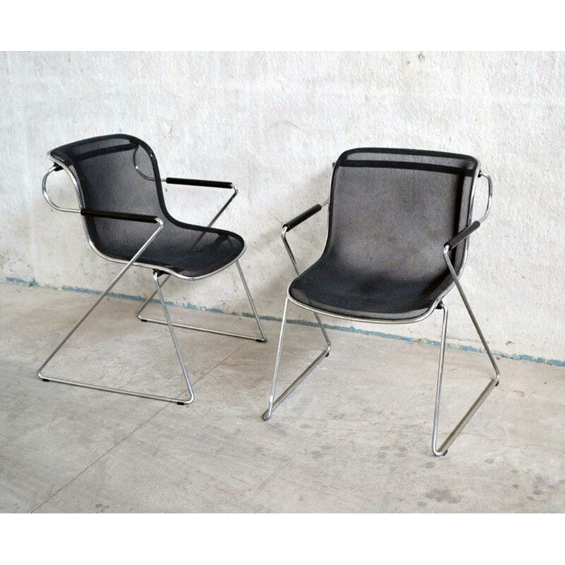 Set of 4 vintage metal Penelope chairs by Charles Pollock for Anonima Castelli 1982