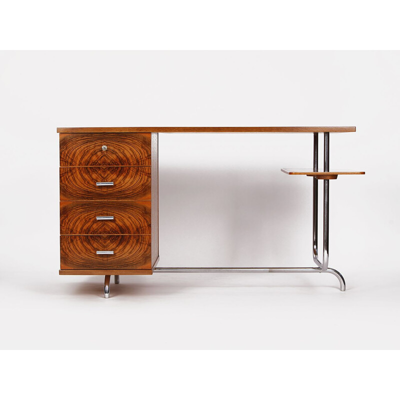 Vintage chrome desk by Jindrich Halabala for UP Zavody, Art Deco, Czech Republic 1930