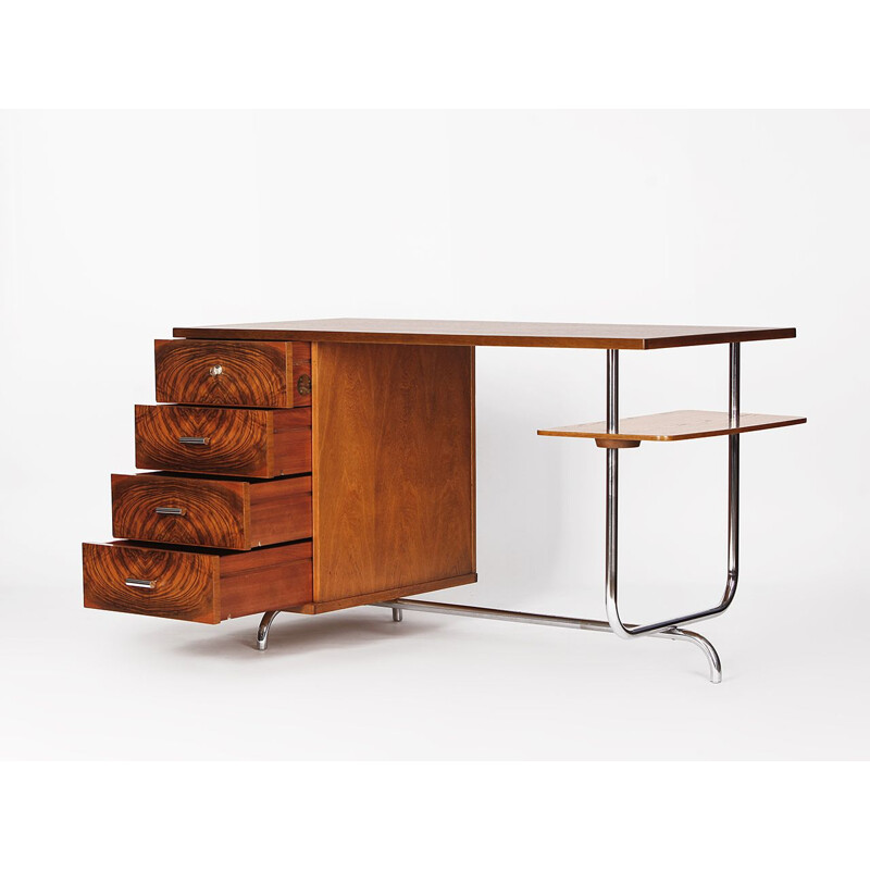 Vintage chrome desk by Jindrich Halabala for UP Zavody, Art Deco, Czech Republic 1930