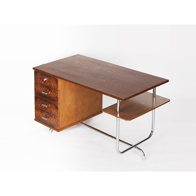 Vintage chrome desk by Jindrich Halabala for UP Zavody, Art Deco, Czech Republic 1930