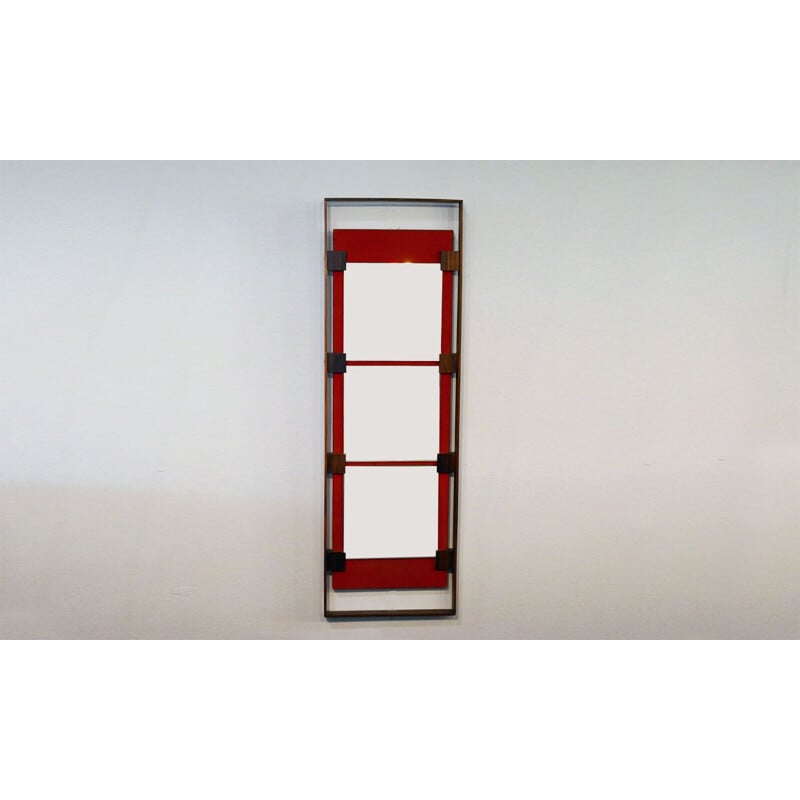 Specchio da parete vintage in palissandro e velluto rosso di Ico Parisi per Stildomus 1960