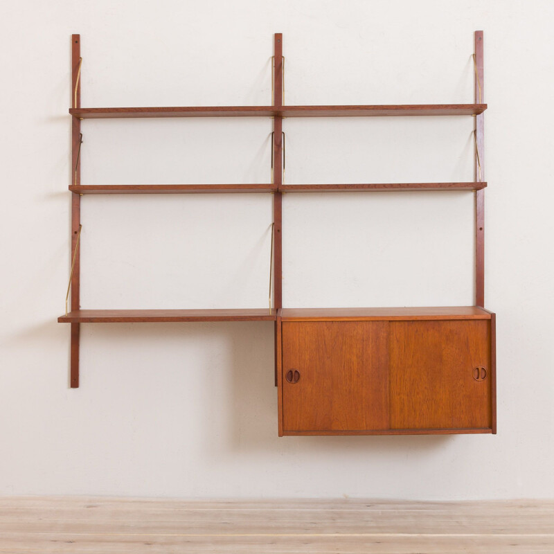 Vintage teak wall unit with a desk and a sliding door locker, Denmark