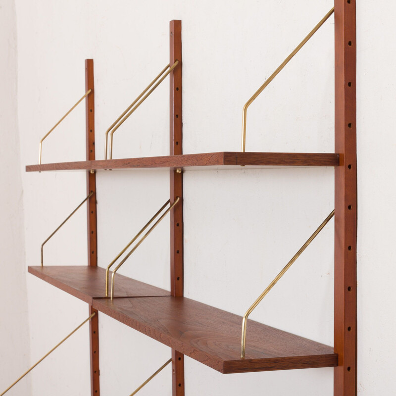 Vintage teak wall unit with a desk and a sliding door locker, Denmark