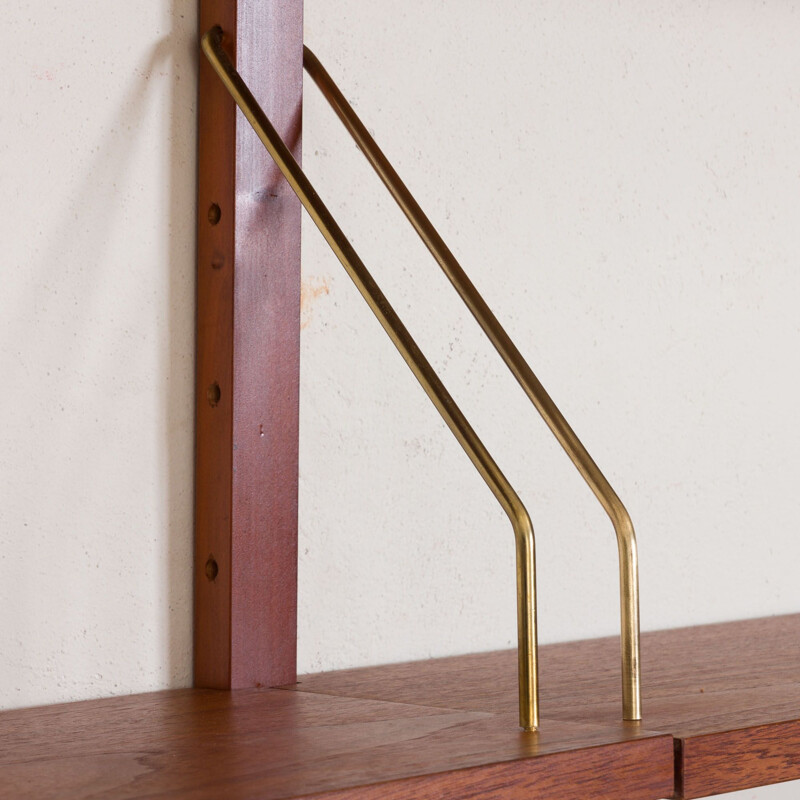 Vintage teak wall unit with a desk and a sliding door locker, Denmark