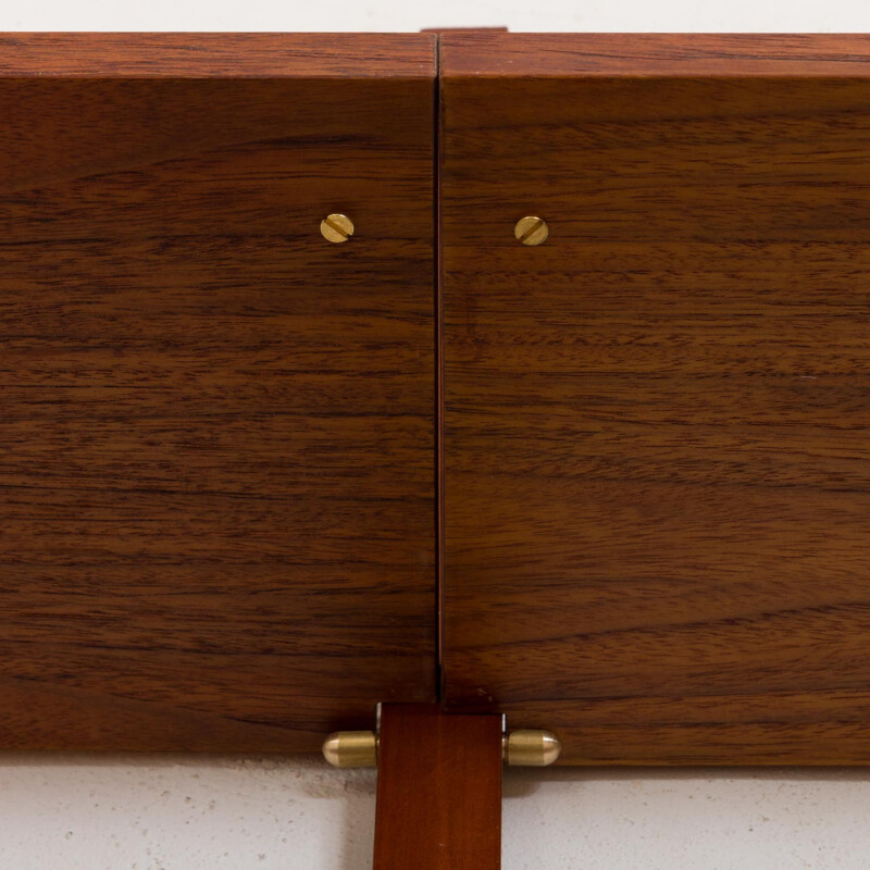 Vintage teak wall unit with a desk and a sliding door locker, Denmark