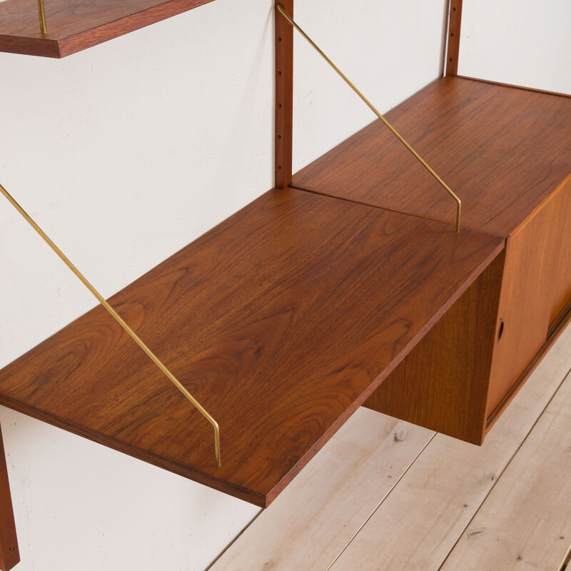 Vintage teak wall unit with a desk and a sliding door locker, Denmark