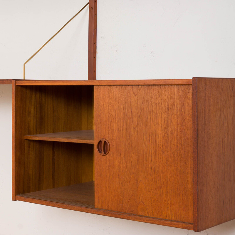 Vintage teak wall unit with a desk and a sliding door locker, Denmark