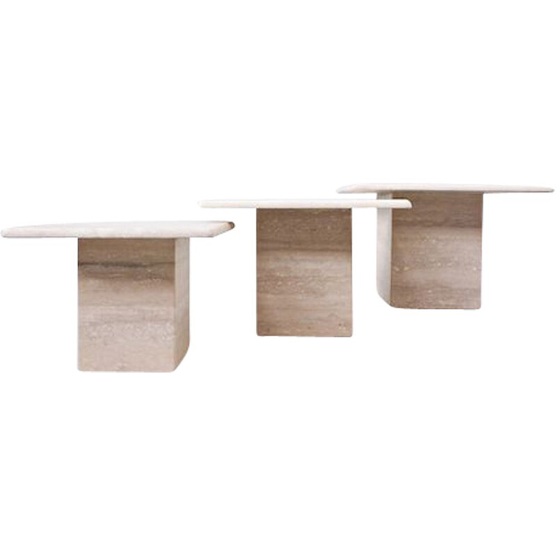 Set of 3 vintage travertine coffee tables 1970