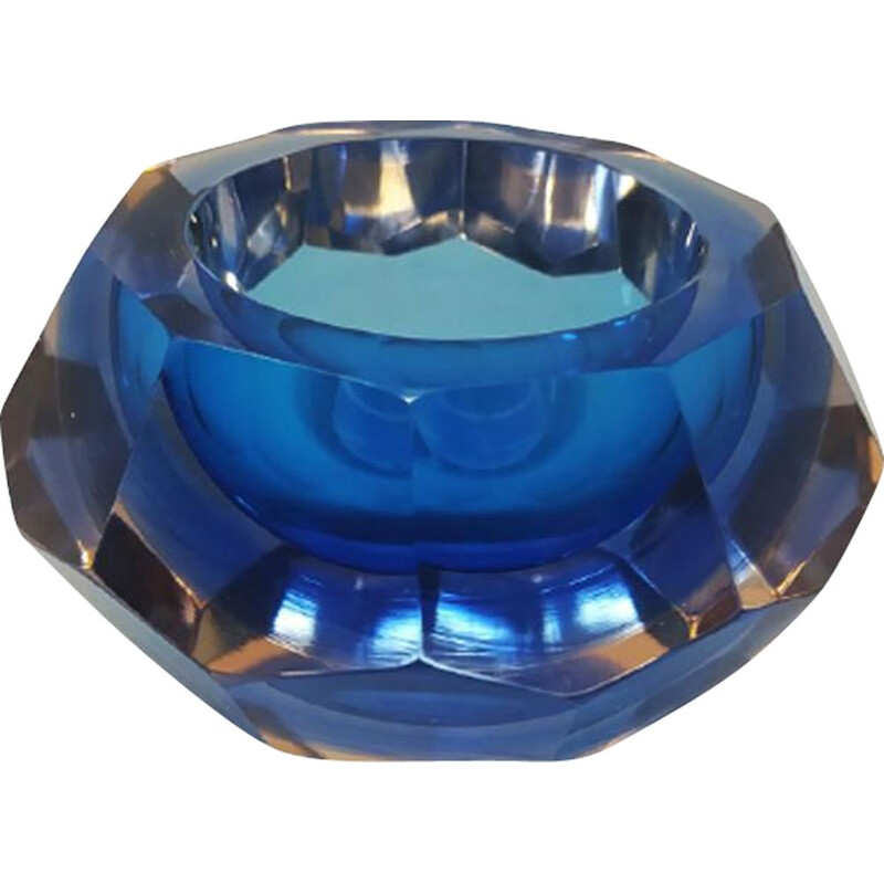 Vintage blue Murano glass ashtray by Flavio Poli for Seguso 1960