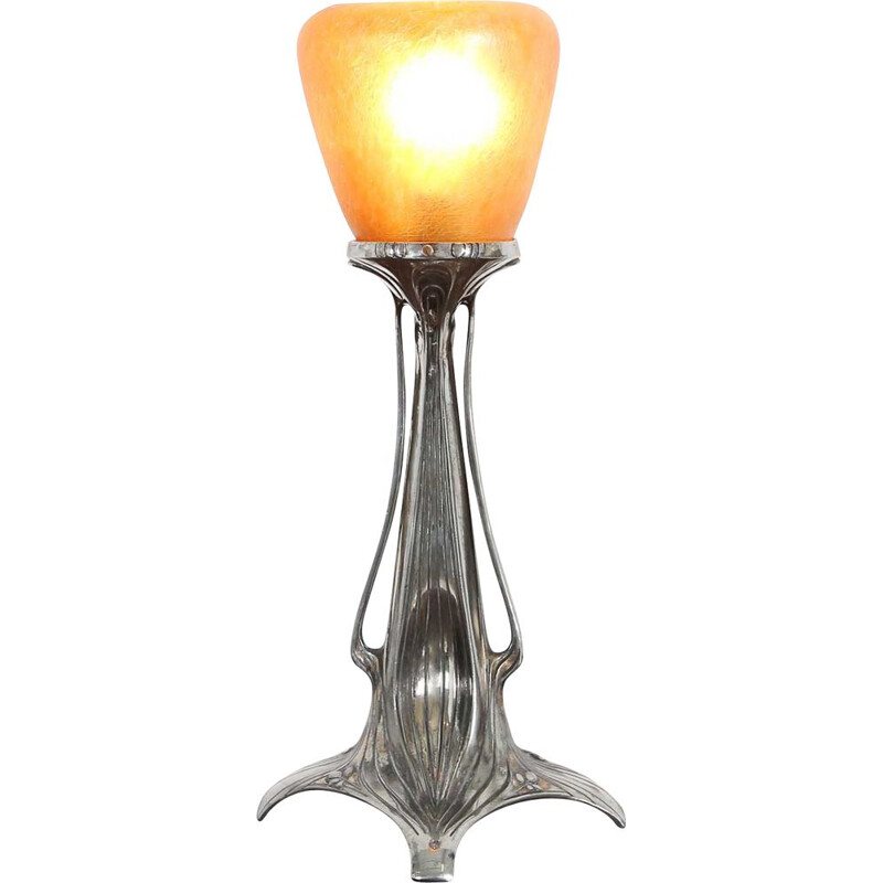 Lampe de table vintage en verre coloré, Art Nouveau 1905