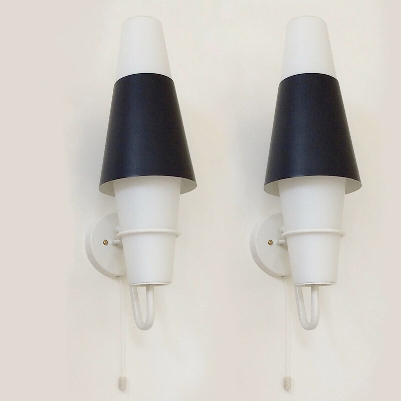 Pair of vintage black and white sconces, France 1950s