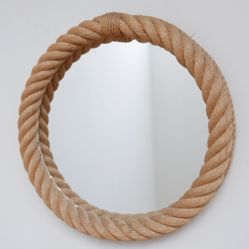 Vintage Audoux Minet Rope Cord Mirror, French 1960s