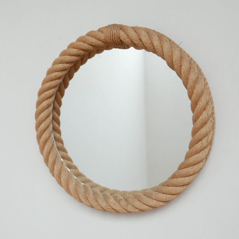 Vintage Audoux Minet Rope Cord Mirror, French 1960s