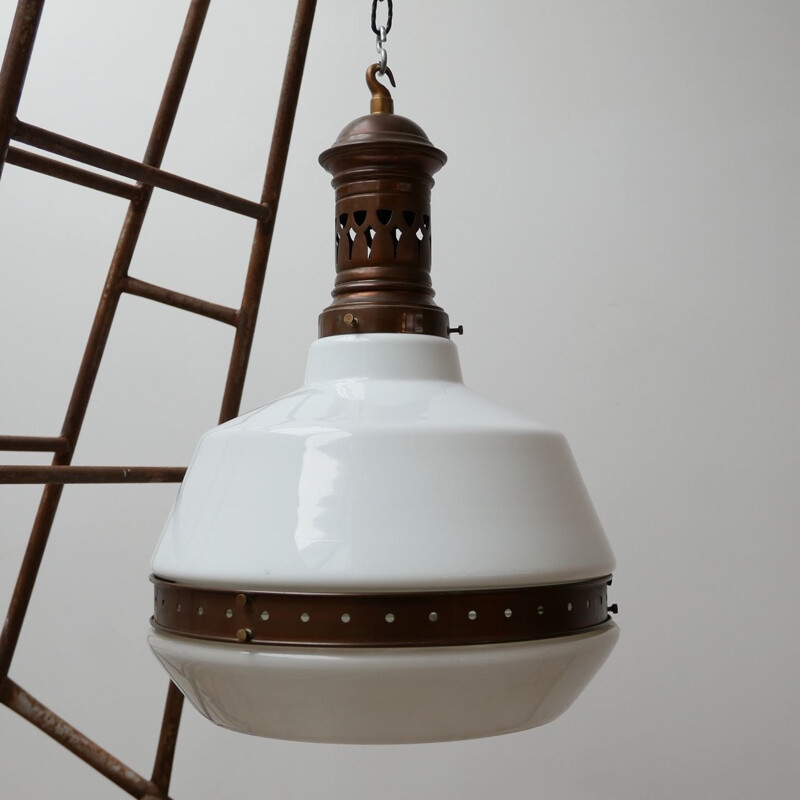 Vintage Two Tone Opaline Glass Pendant Light, German 1930s