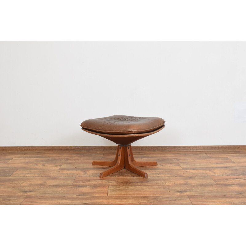 Tabouret vintage en teck et cuir de Berg, Danemark 1970