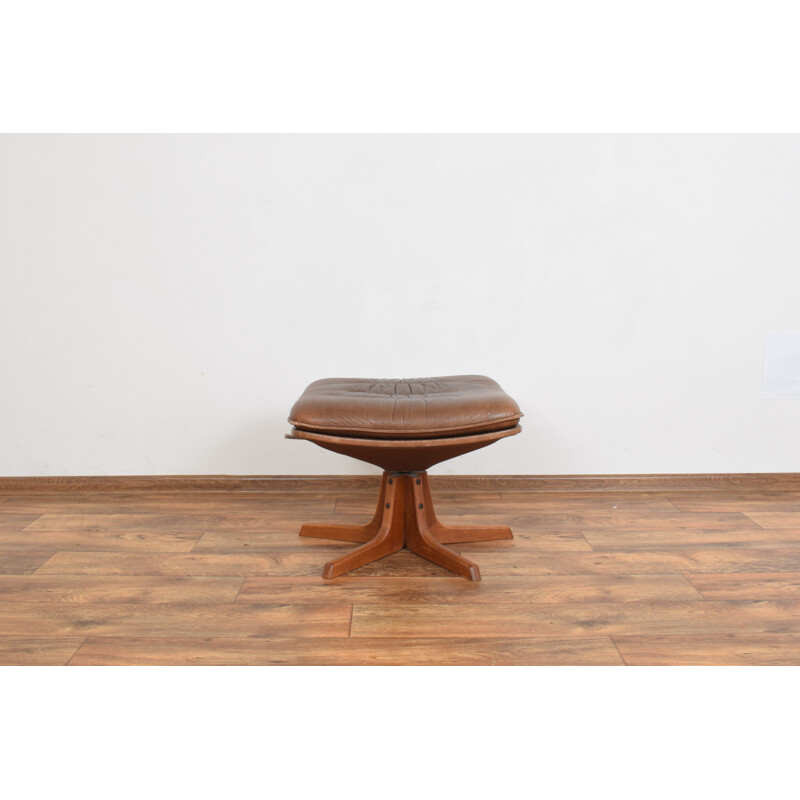 Vintage Teak & Leather Footstool from Berg, Danish 1970s