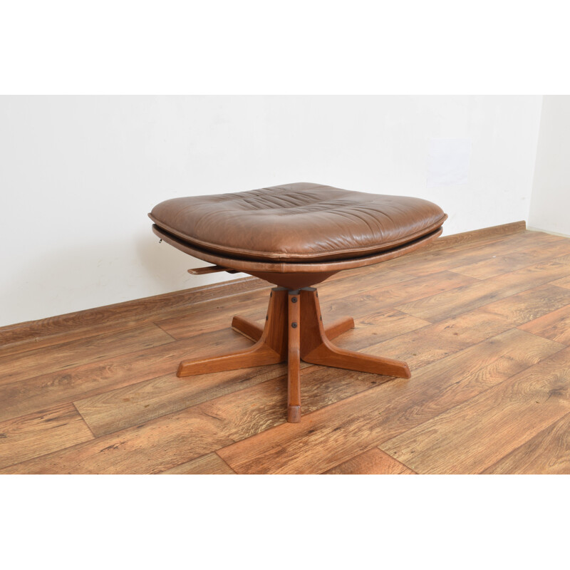 Vintage Teak & Leather Footstool from Berg, Danish 1970s