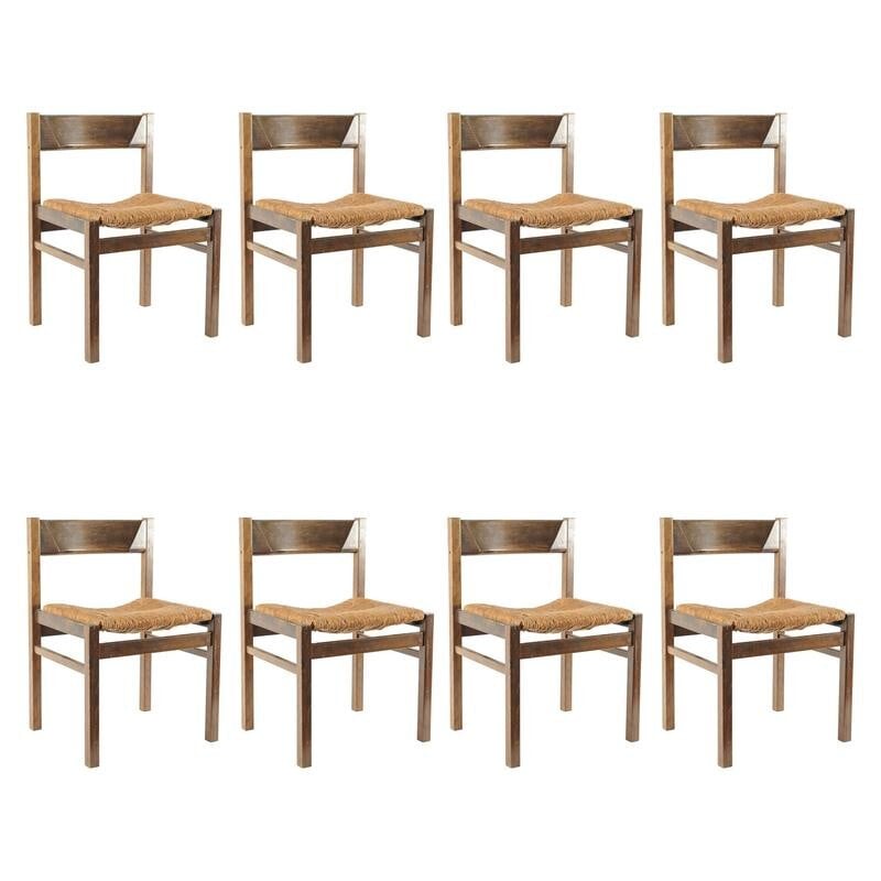 Set of 8 Spectrum dining chairs in reed, Martin VISSER - 1960s